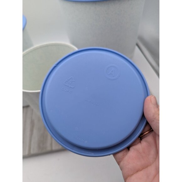Vintage 3 Piece Tupperware One Touch Blue Lids Speckled Canisters Storage A,B,D - Picture 4 of 16